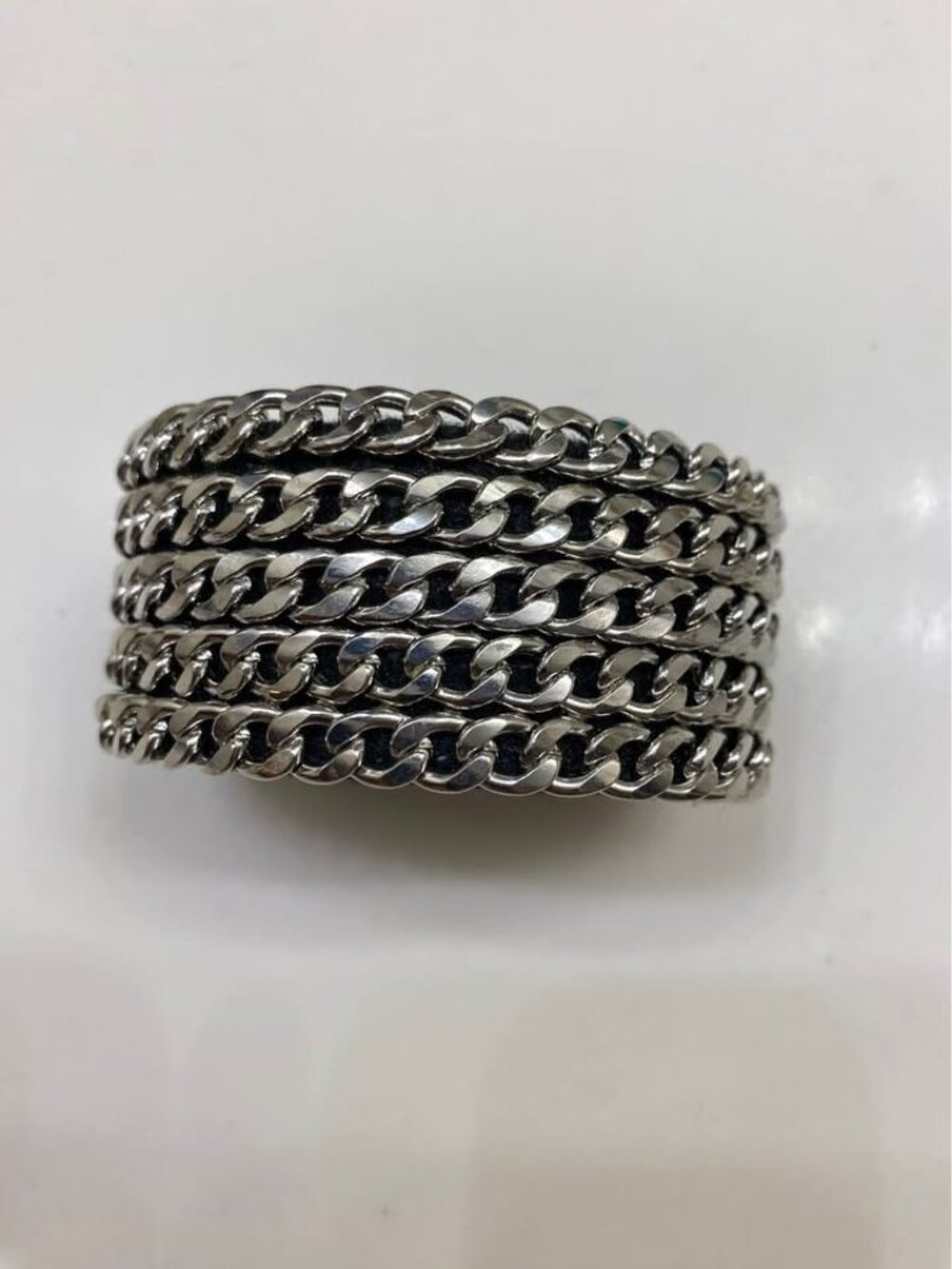 Men’s Leather Chain Link Bracelet Silver Tone Metal Magnetic Closure Rocker